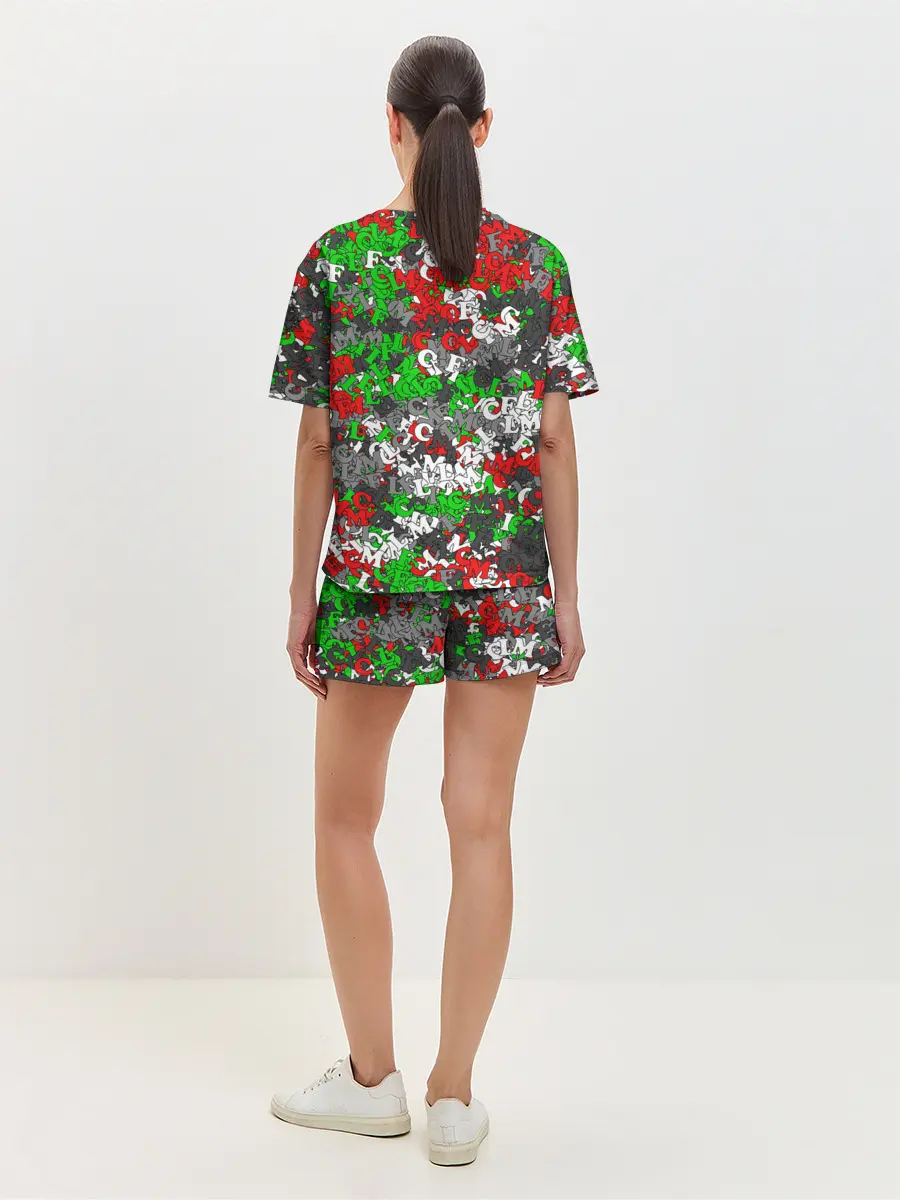 Женская пижама с шортами / Камуфляж с буквами FCLM