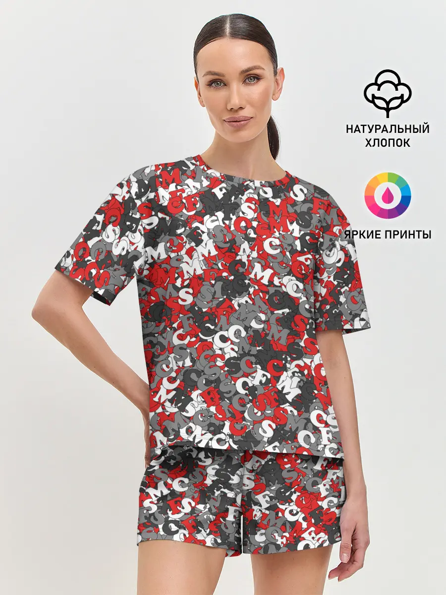 Женская пижама с шортами / Камуфляж с буквами F.C.S.M