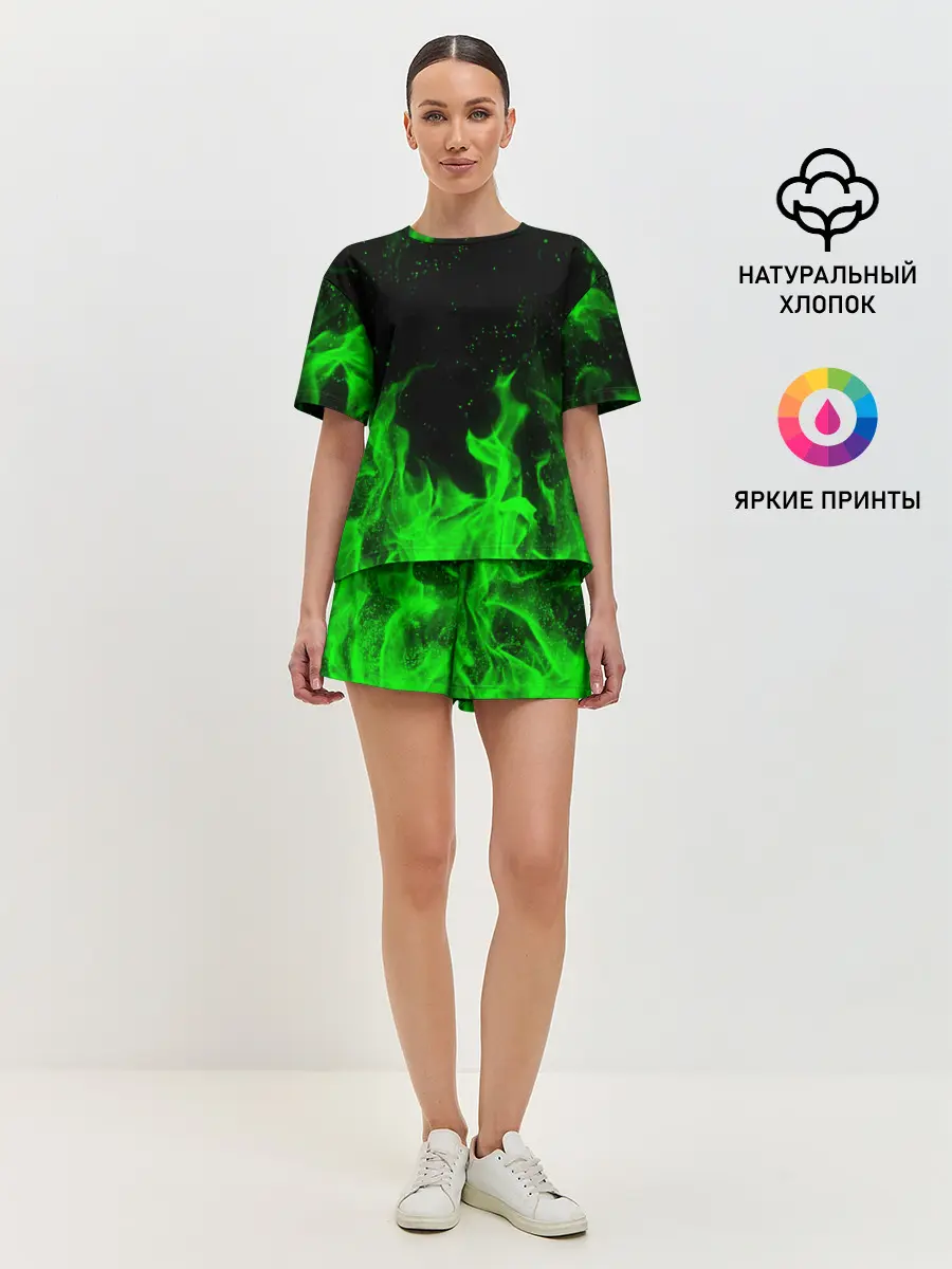 Женская пижама с шортами / ЗЕЛЁНЫЙ ОГОНЬ | GREEN FIRE