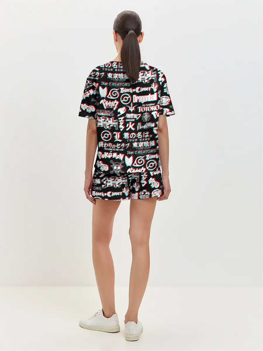 Женская пижама с шортами / ЛОГО АНИМЕ ГЛИТЧ