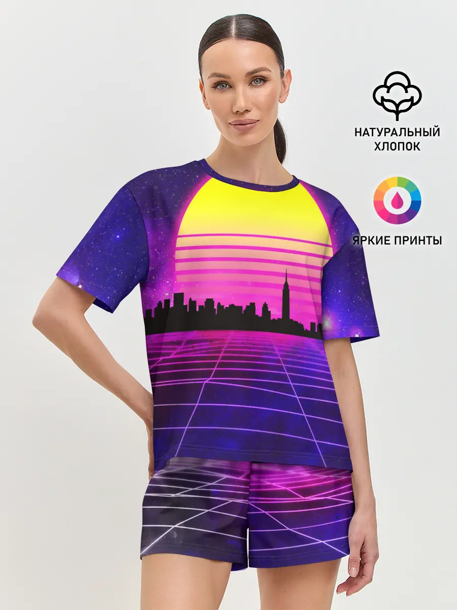 Женская пижама с шортами / ГОРОД В НЕОНЕ