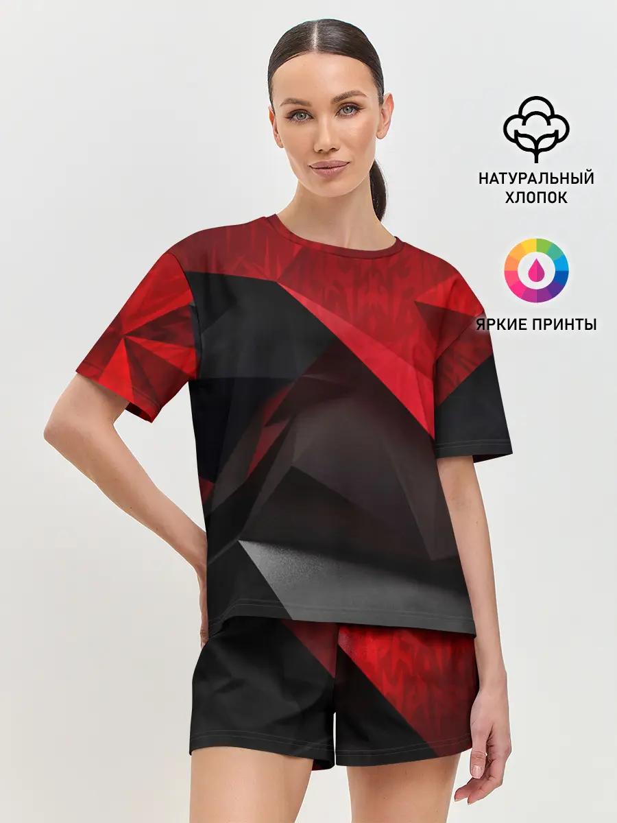 Женская пижама с шортами / Red & Black