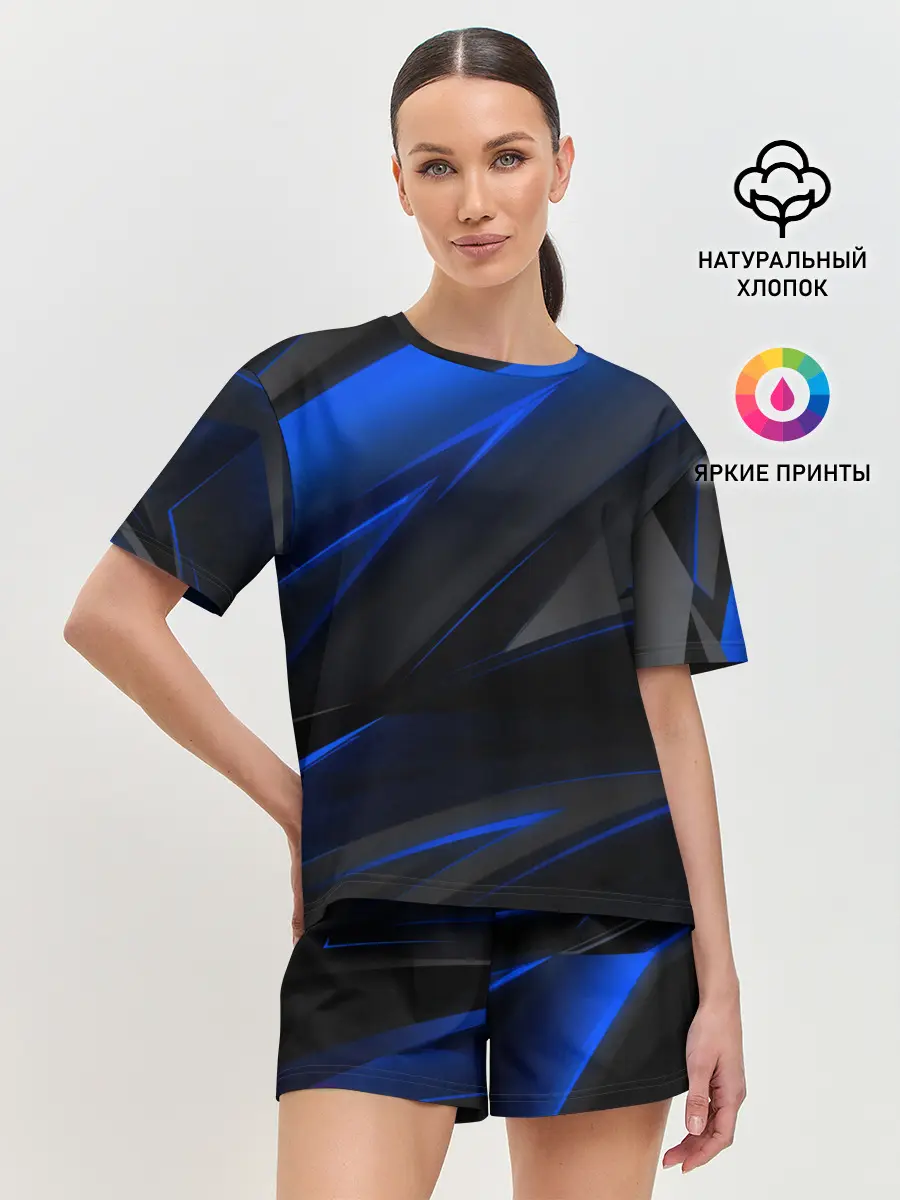 Женская пижама с шортами / Blue and Black