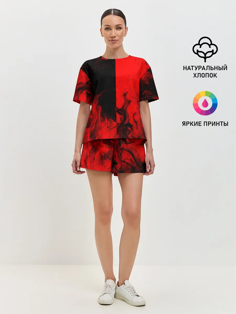 Женская пижама с шортами / BLACK RED FIRE