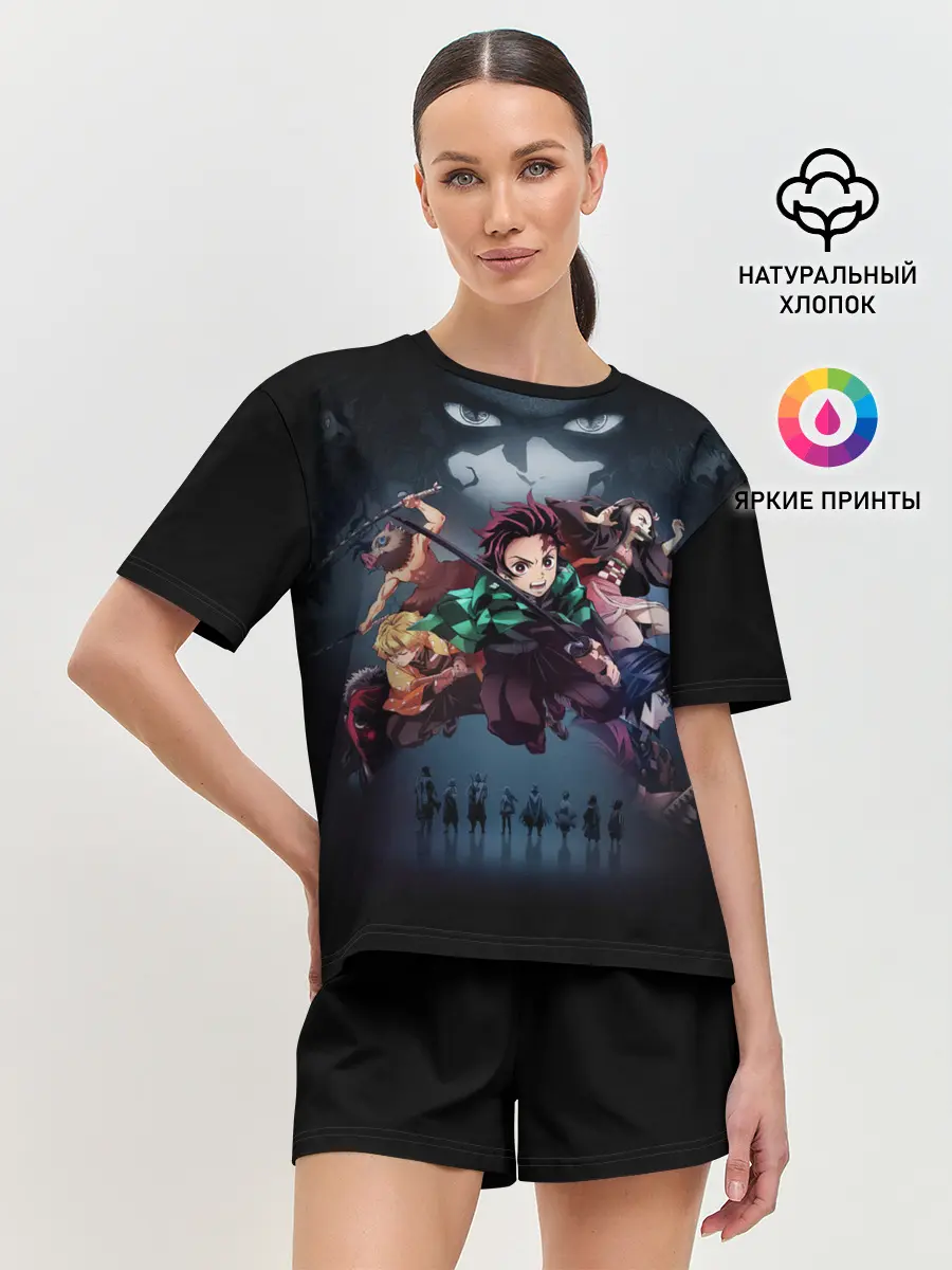 Женская пижама с шортами / Kimetsu no Yaiba на черном