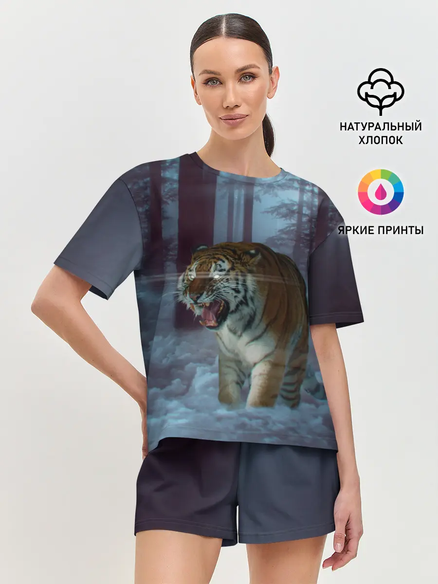 Женская пижама с шортами / ТИГР В СУМЕРЕЧНОМ ЛЕСУ