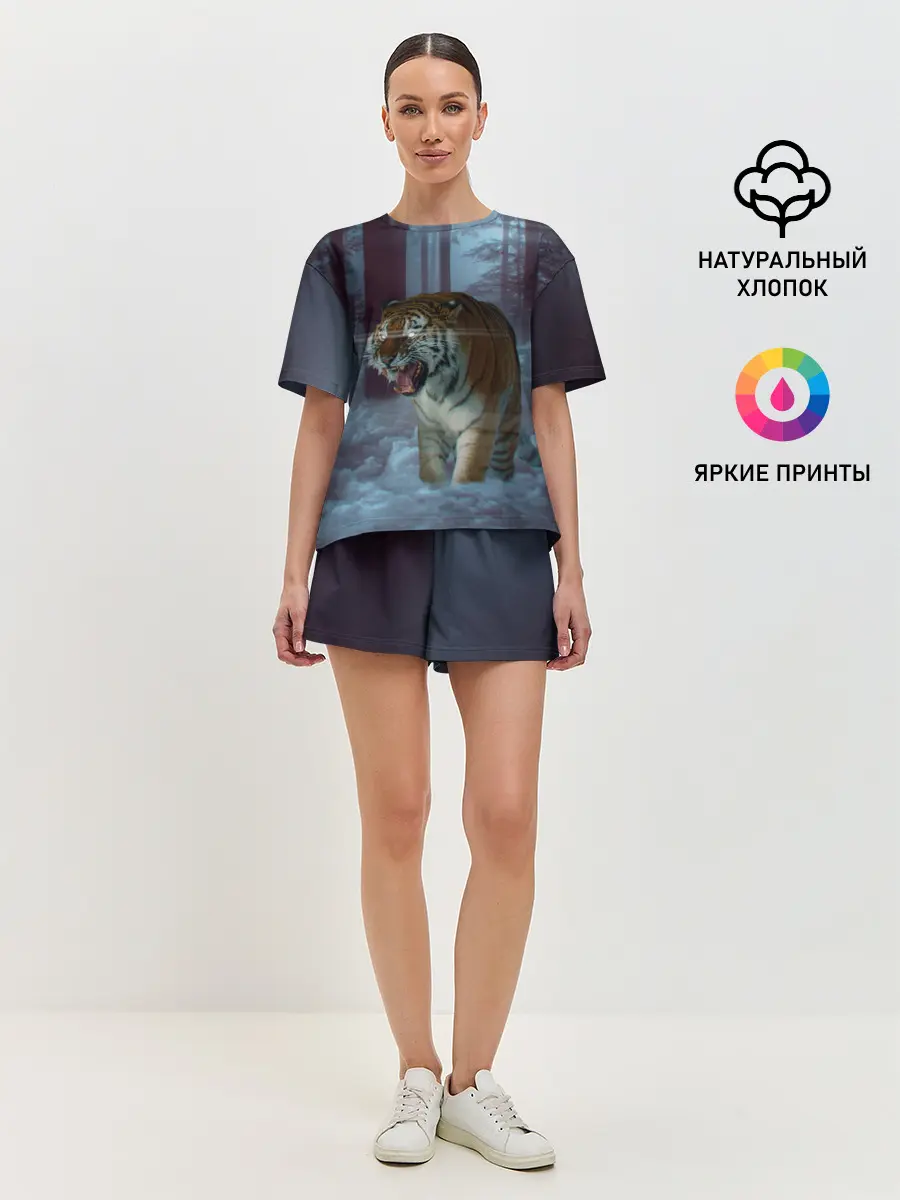 Женская пижама с шортами / ТИГР В СУМЕРЕЧНОМ ЛЕСУ