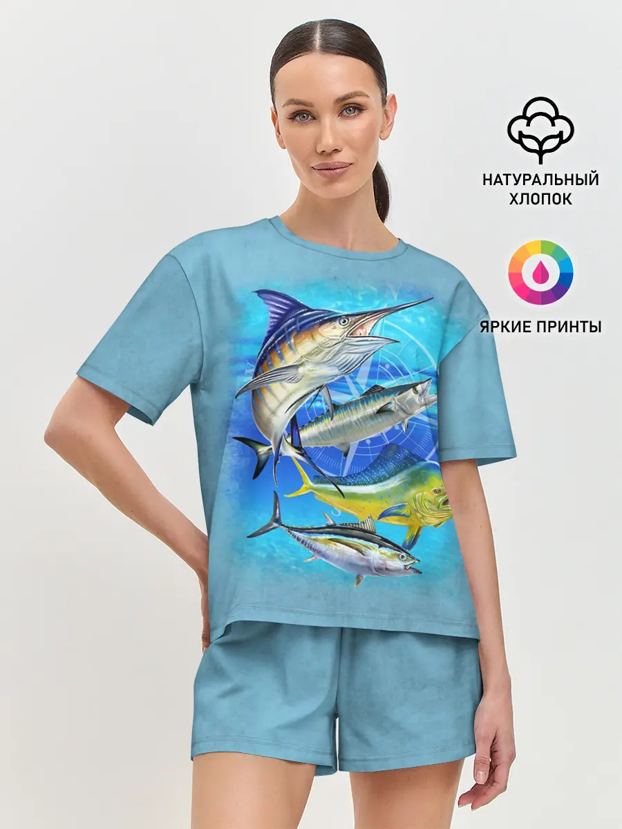 Женская пижама с шортами / Marlin and other fish