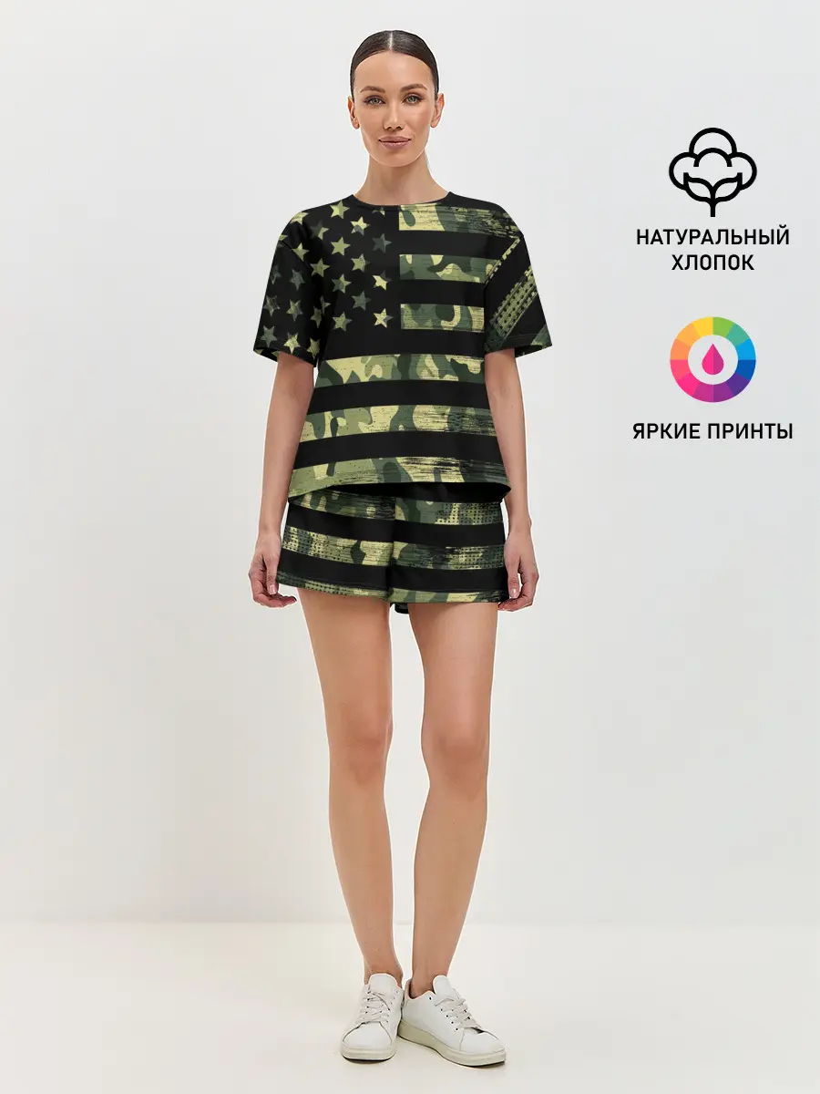 Женская пижама с шортами / American Flag Camo