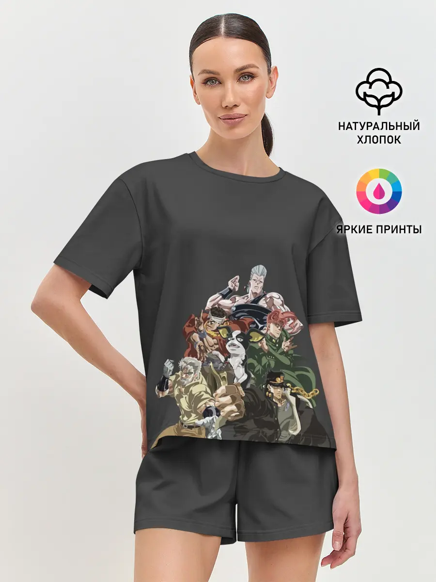 Женская пижама с шортами / Герои JoJo на сером
