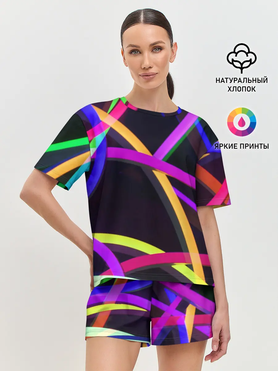 Женская пижама с шортами / Светящиеся полосы