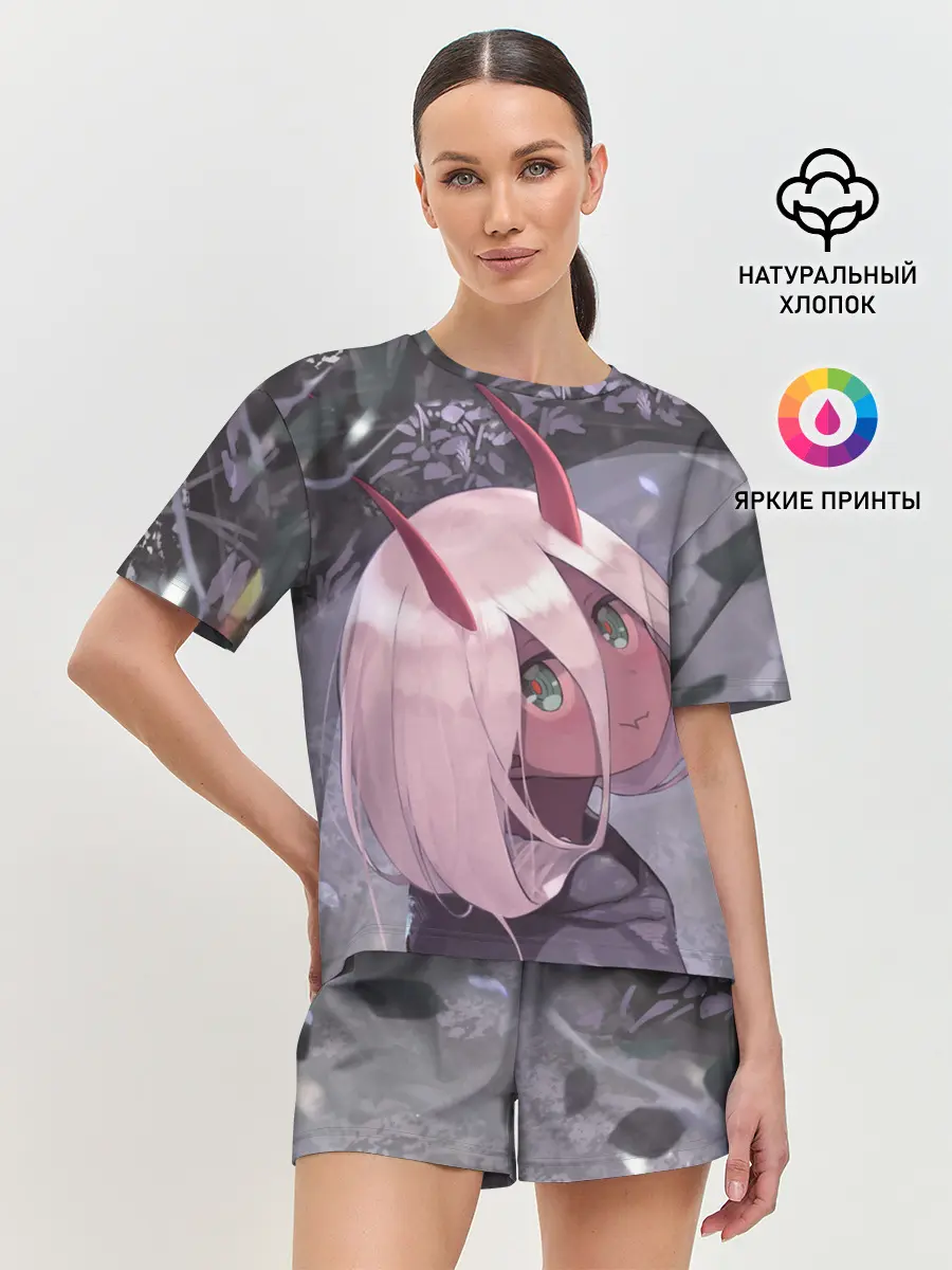 Женская пижама с шортами / Ноль два арт серый