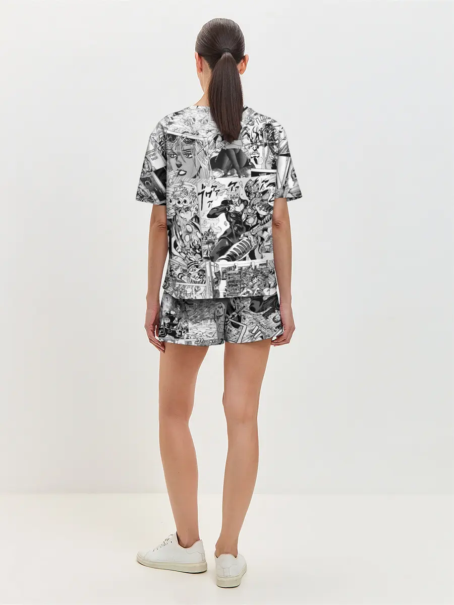 Женская пижама с шортами / Чернобелый комикс джоджо