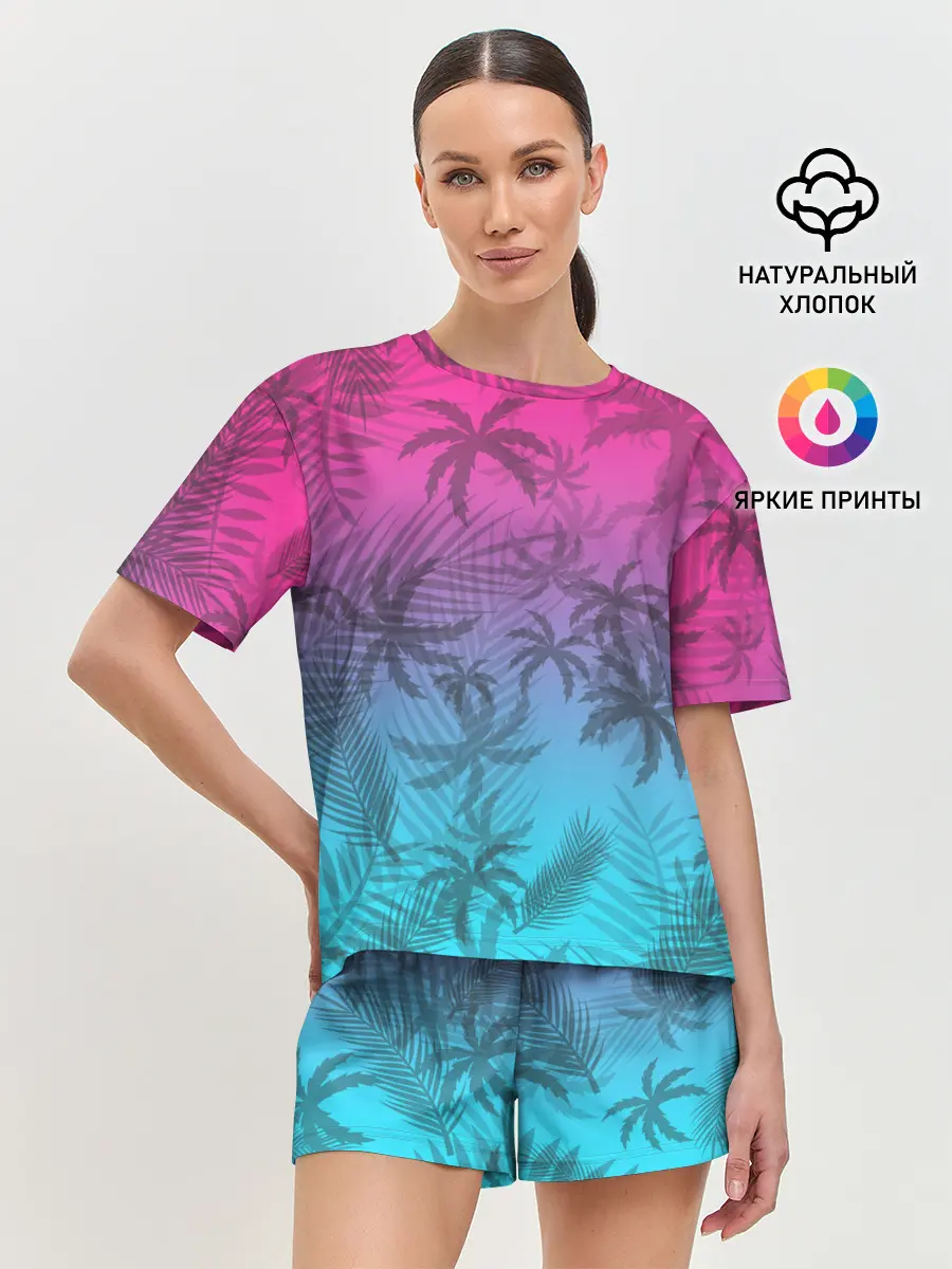 Женская пижама с шортами / РЕТРО ПАЛЬМЫ