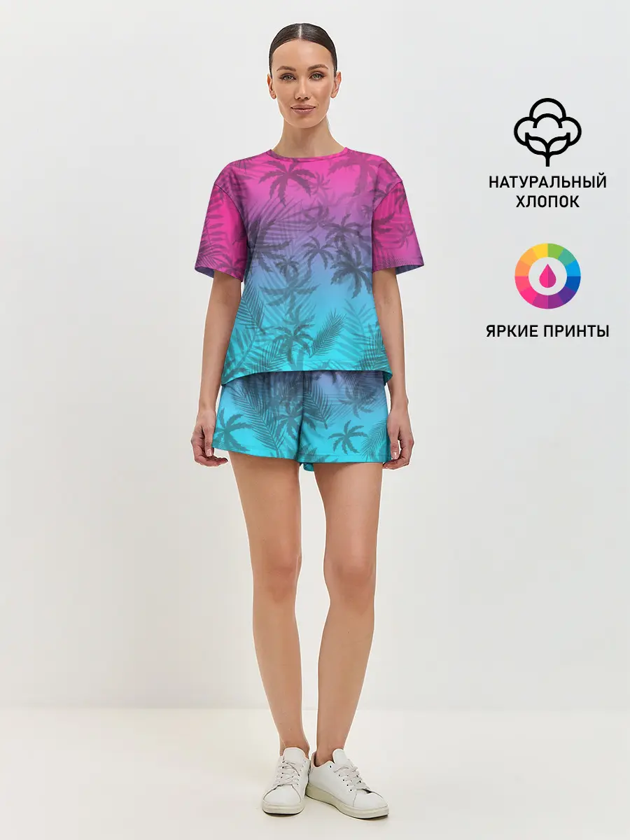 Женская пижама с шортами / РЕТРО ПАЛЬМЫ