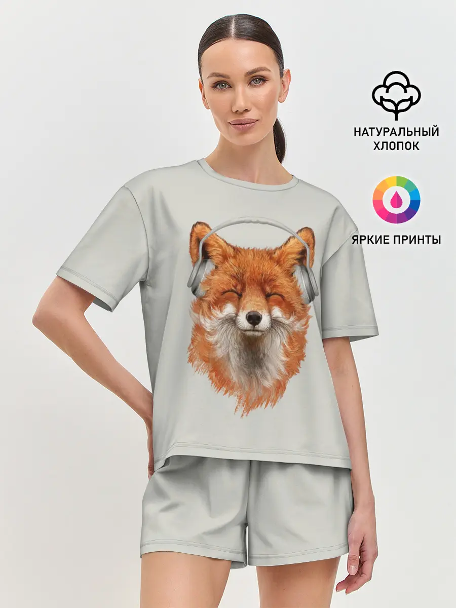 Женская пижама с шортами / Лиса в наушниках