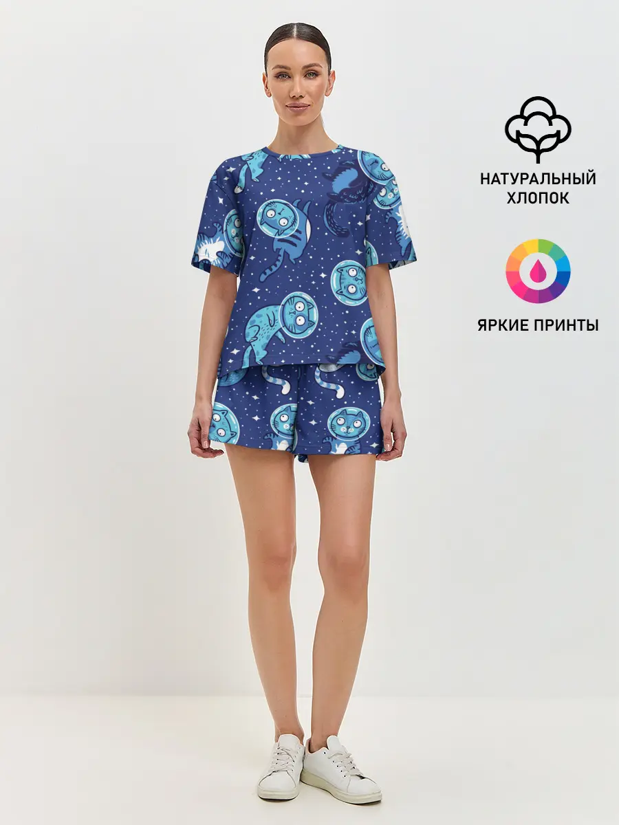 Женская пижама с шортами / Кот Космонавт