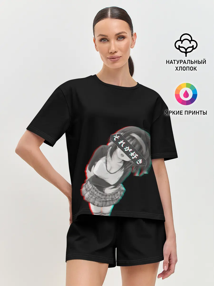 Женская пижама с шортами / Anime Girl with hieroglyphs