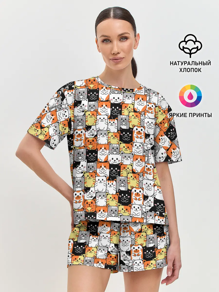 Женская пижама с шортами / Котики