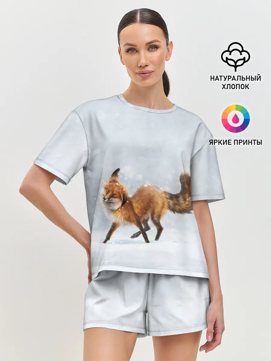 Женская пижама с шортами / Зимняя лисичка