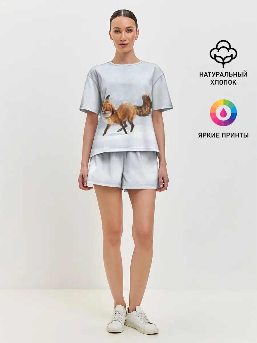 Женская пижама с шортами / Зимняя лисичка