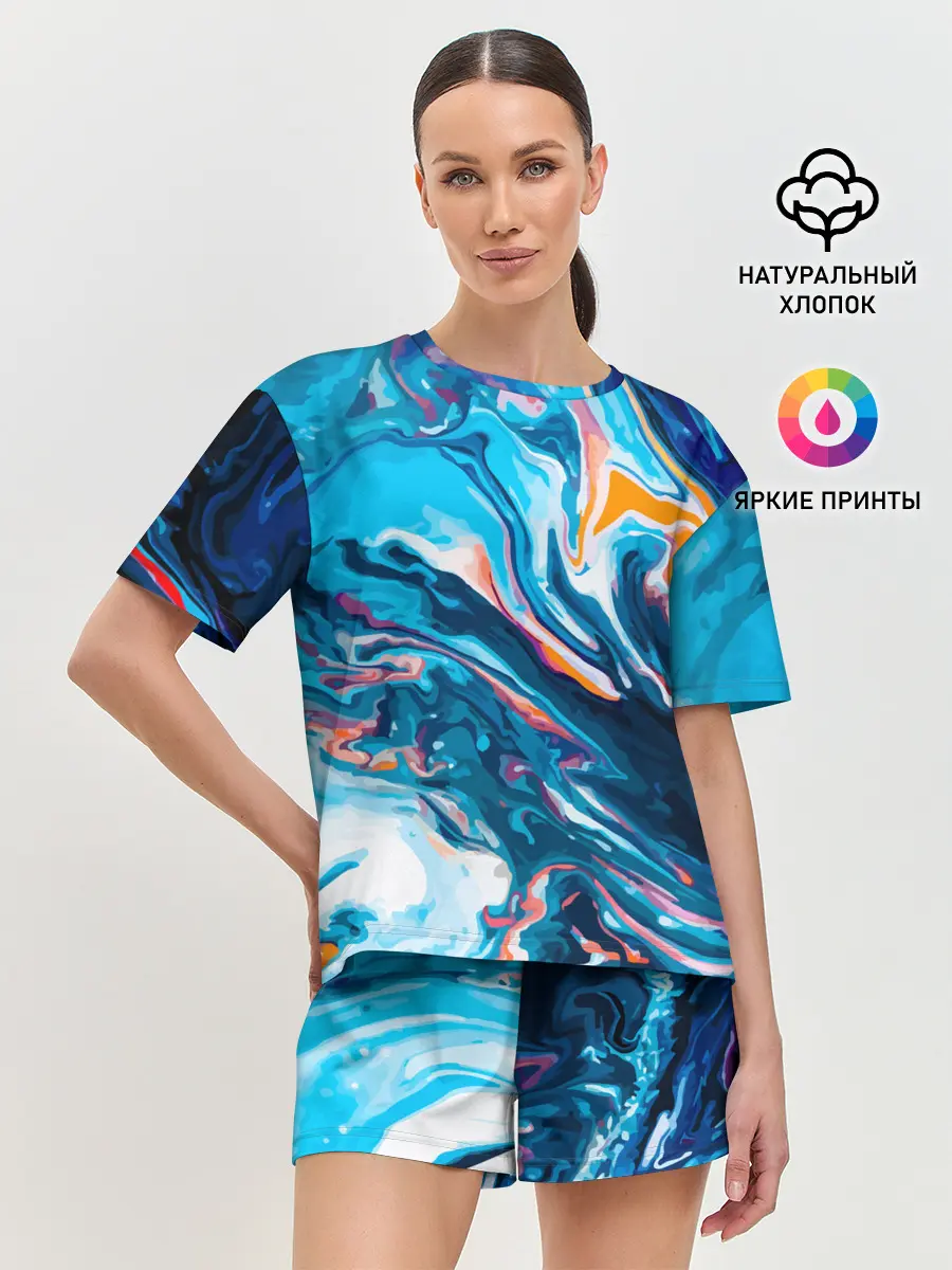 Женская пижама с шортами / Волны красок