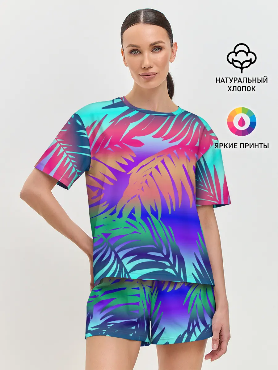 Женская пижама с шортами / НЕОНОВЫЕ ПАЛЬМЫ