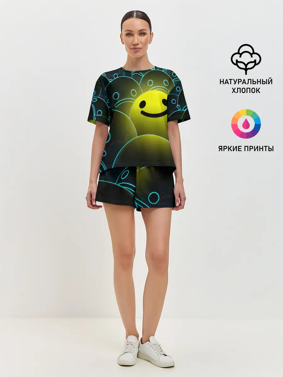 Женская пижама с шортами / НЕОНОВЫЕ СМАЙЛЫ