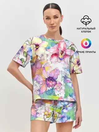 Женская пижама с шортами / Цветы