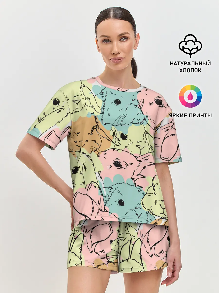 Женская пижама с шортами / Акварельные Зайки