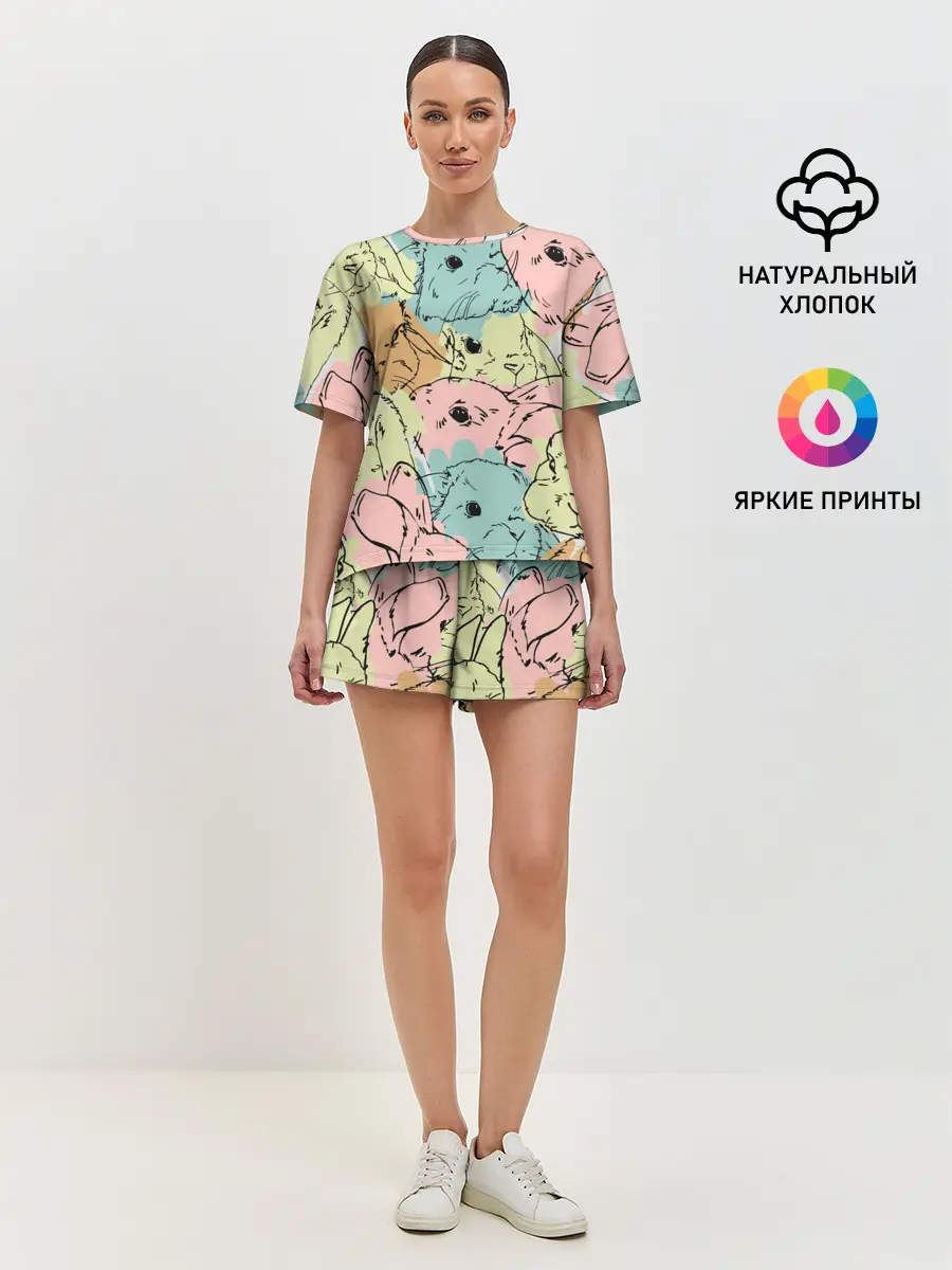Женская пижама с шортами / Акварельные Зайки