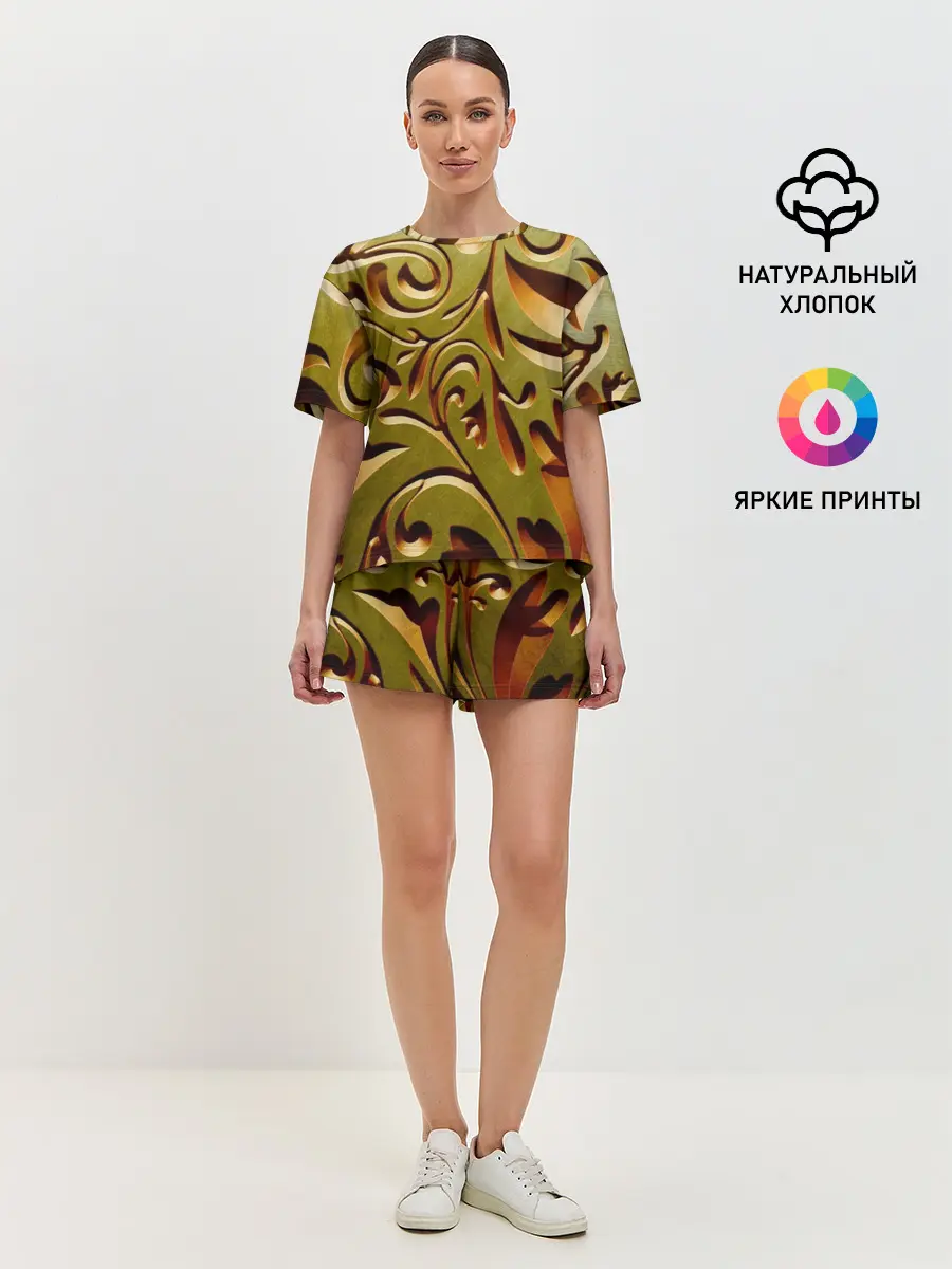 Женская пижама с шортами / Вырез по дереву