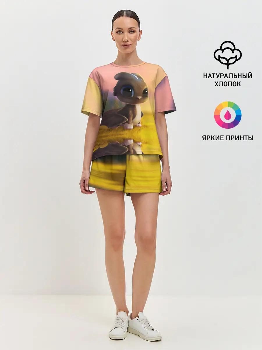 Женская пижама с шортами / Дракончик на берегу озера