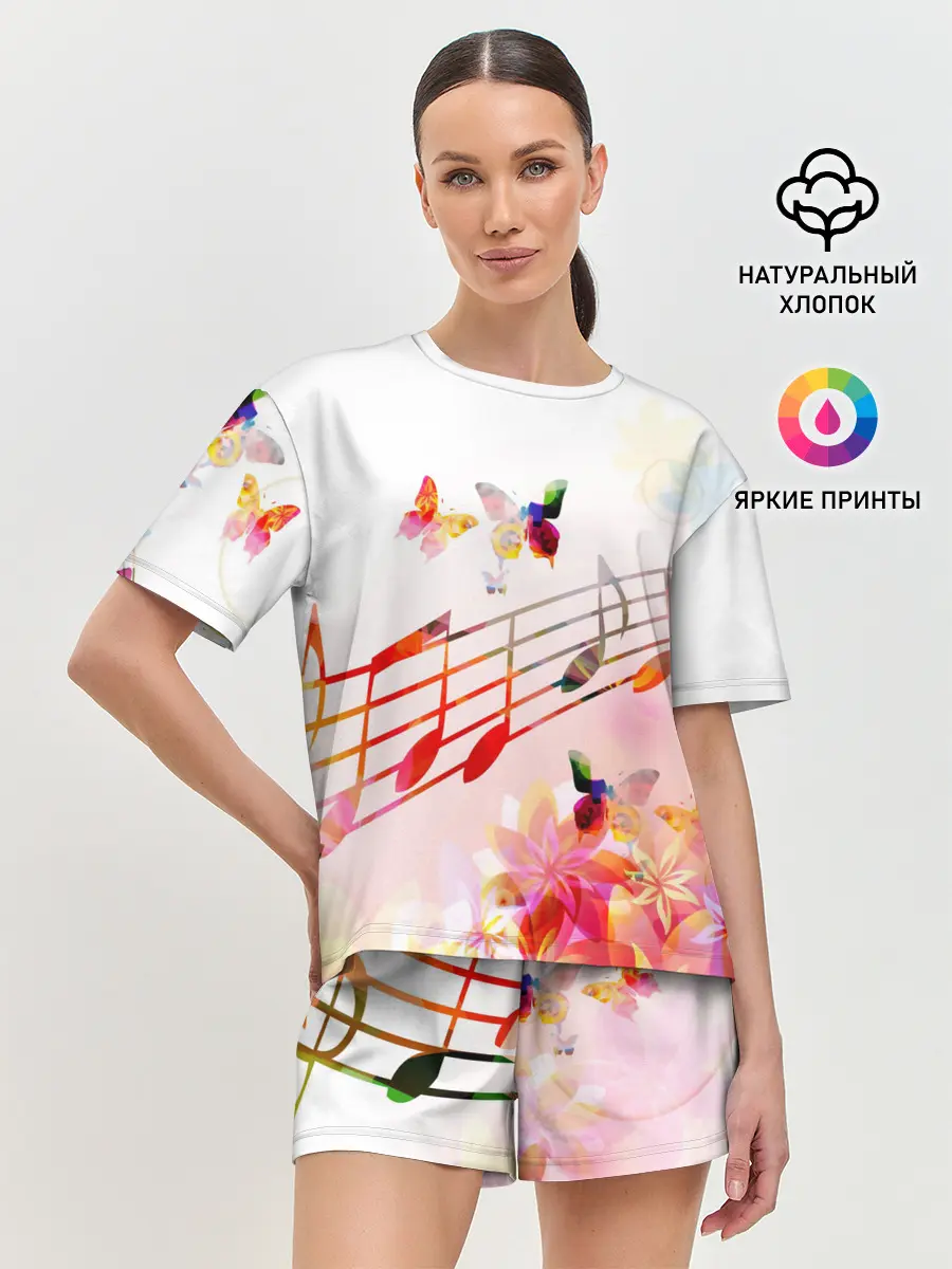 Женская пижама с шортами / Ноты весна