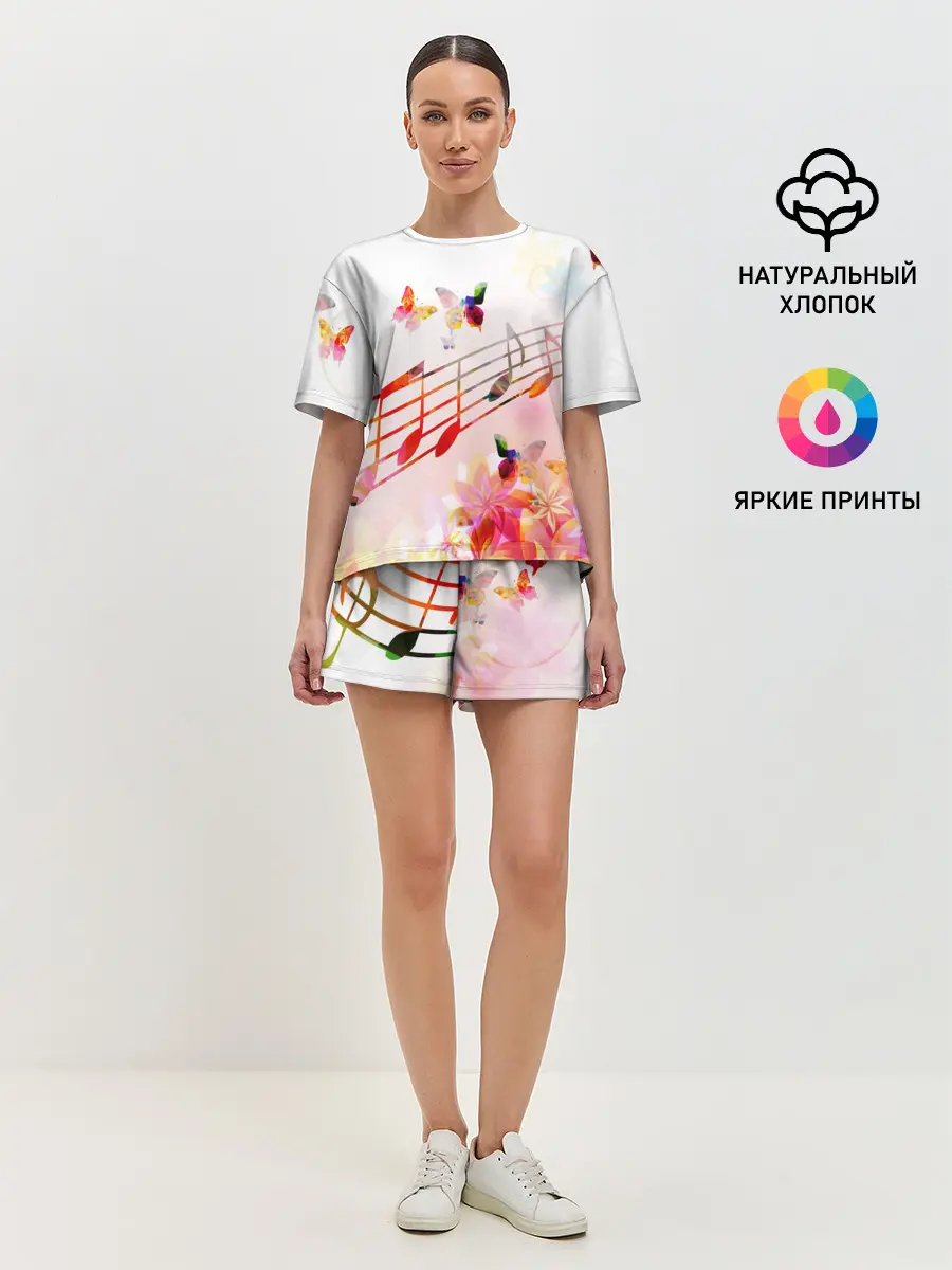 Женская пижама с шортами / Ноты весна