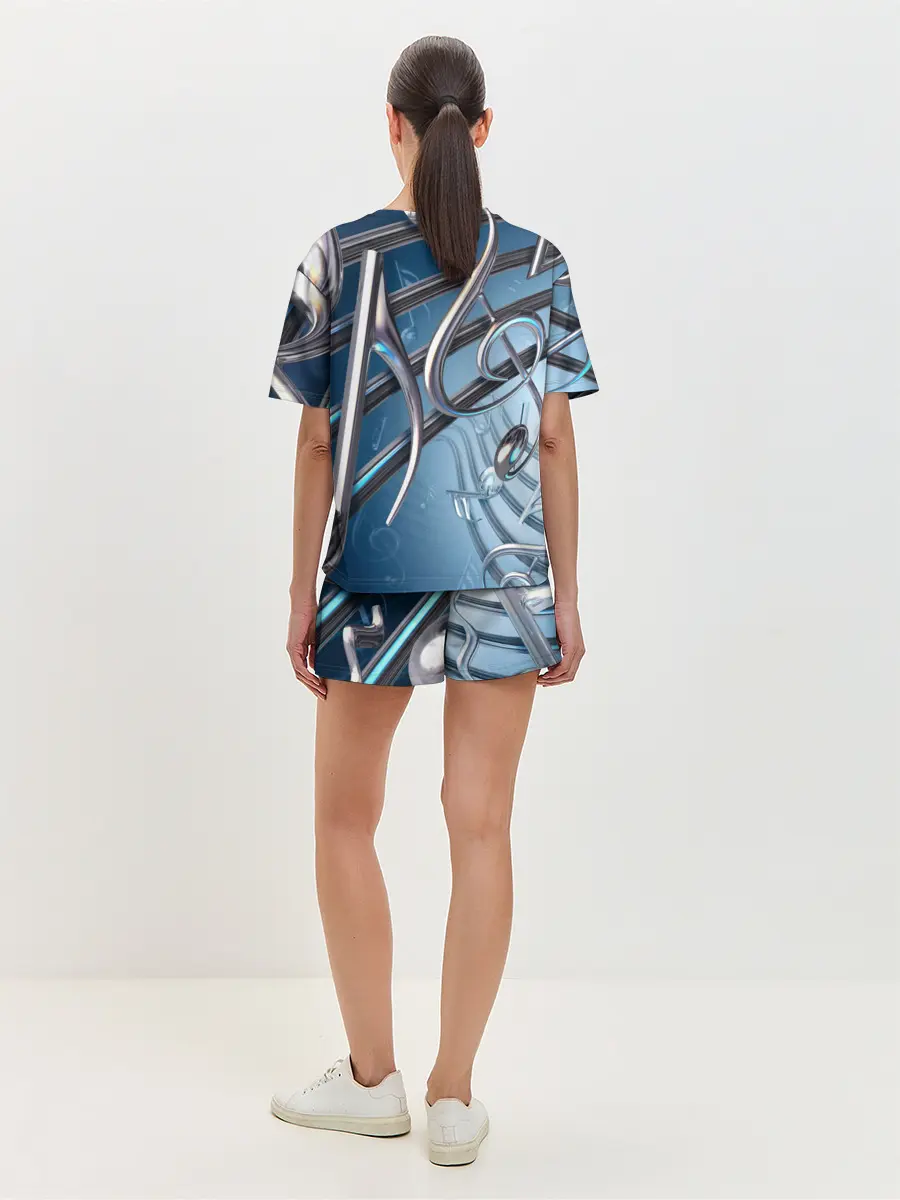 Женская пижама с шортами / Металлические ноты