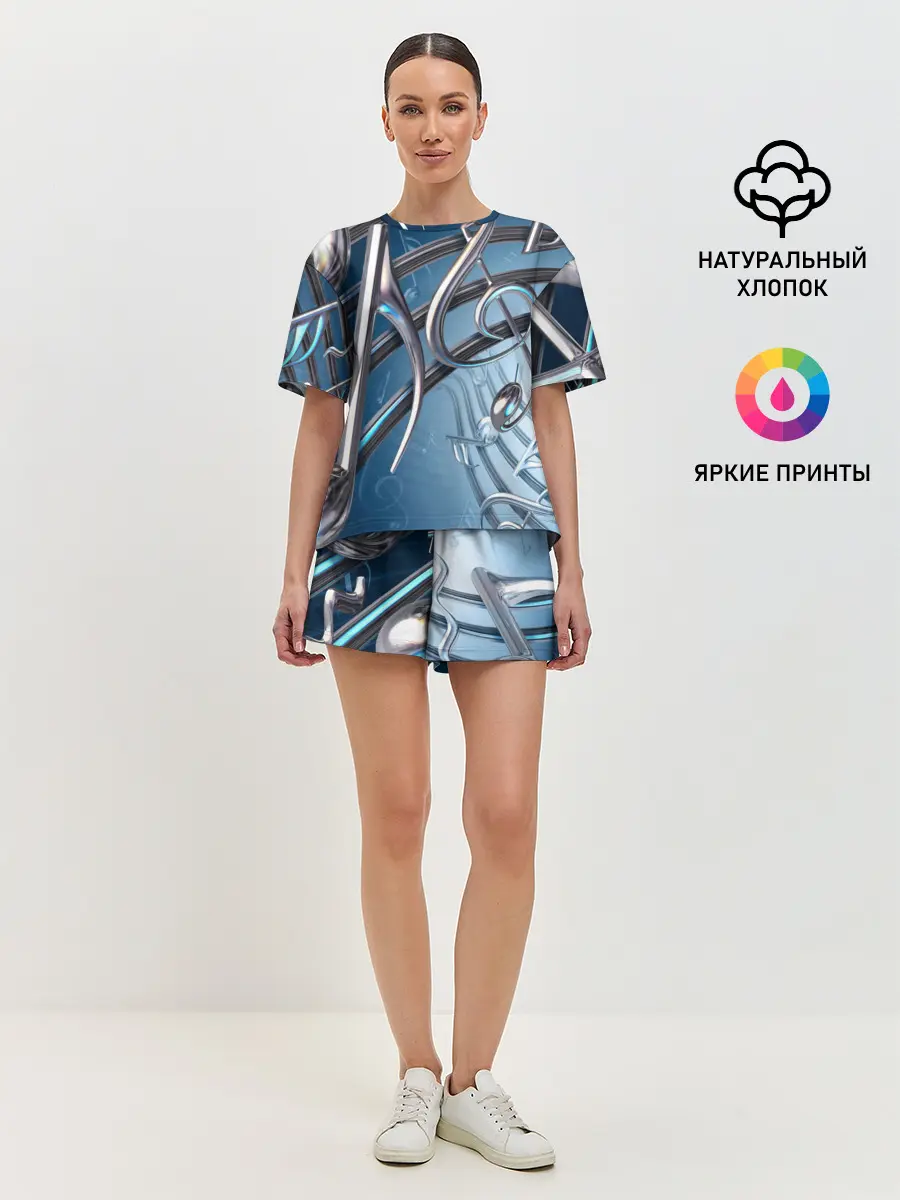 Женская пижама с шортами / Металлические ноты