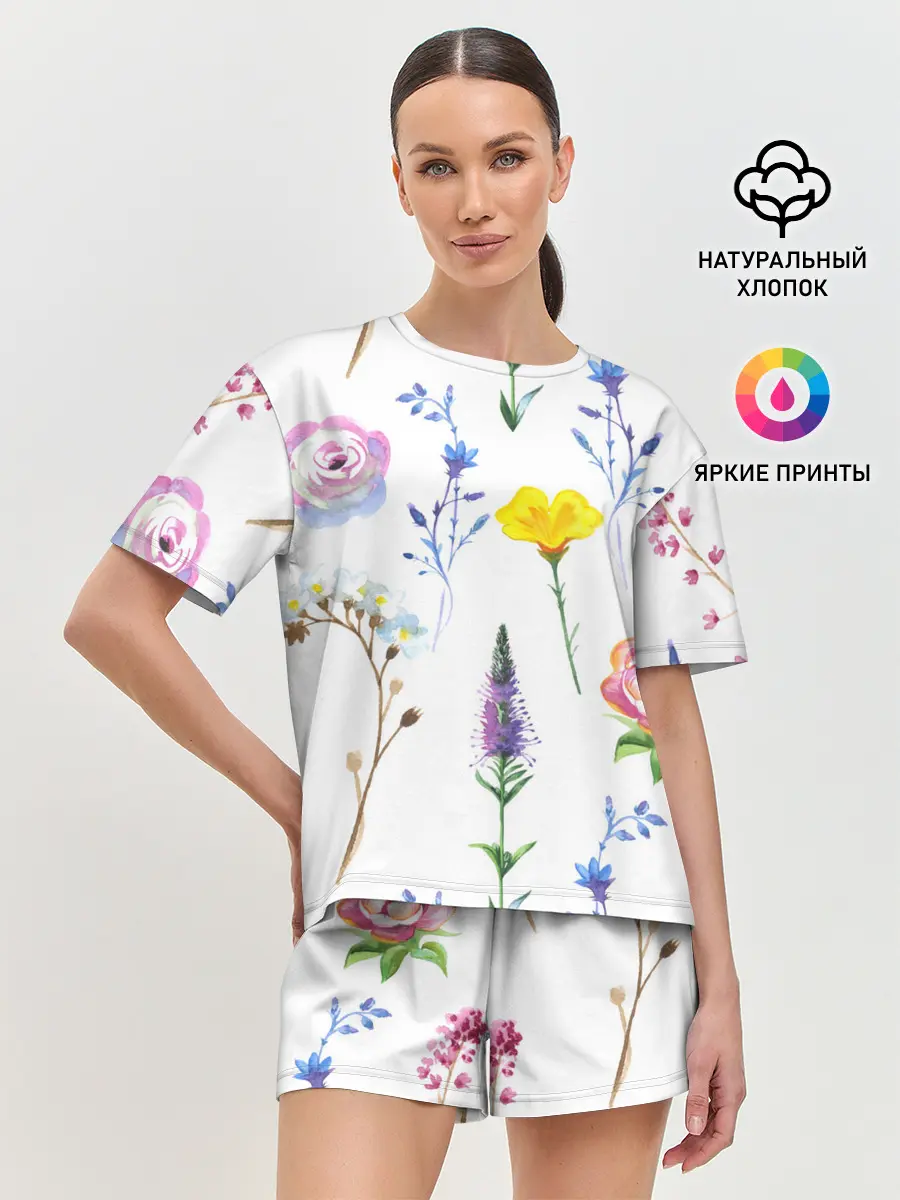 Женская пижама с шортами / Полевые цветы