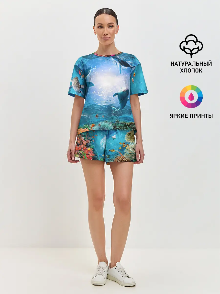 Женская пижама с шортами / Дельфины