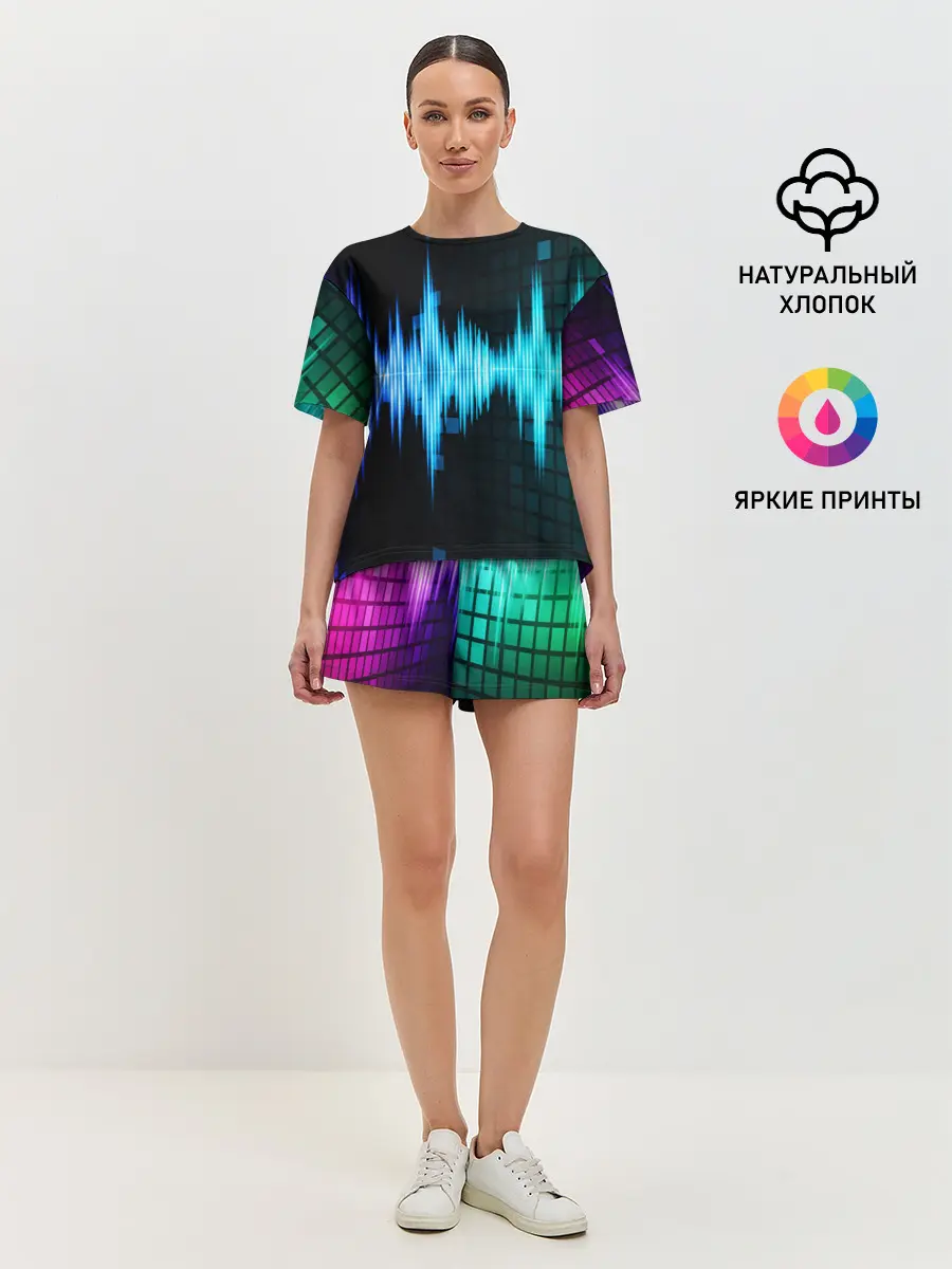 Женская пижама с шортами / neon music