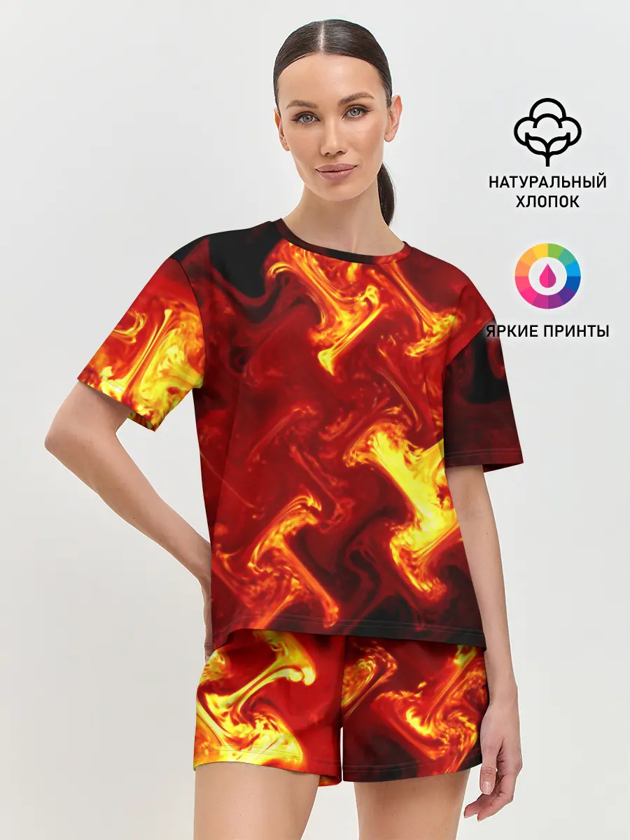Женская пижама с шортами / Огненная лава