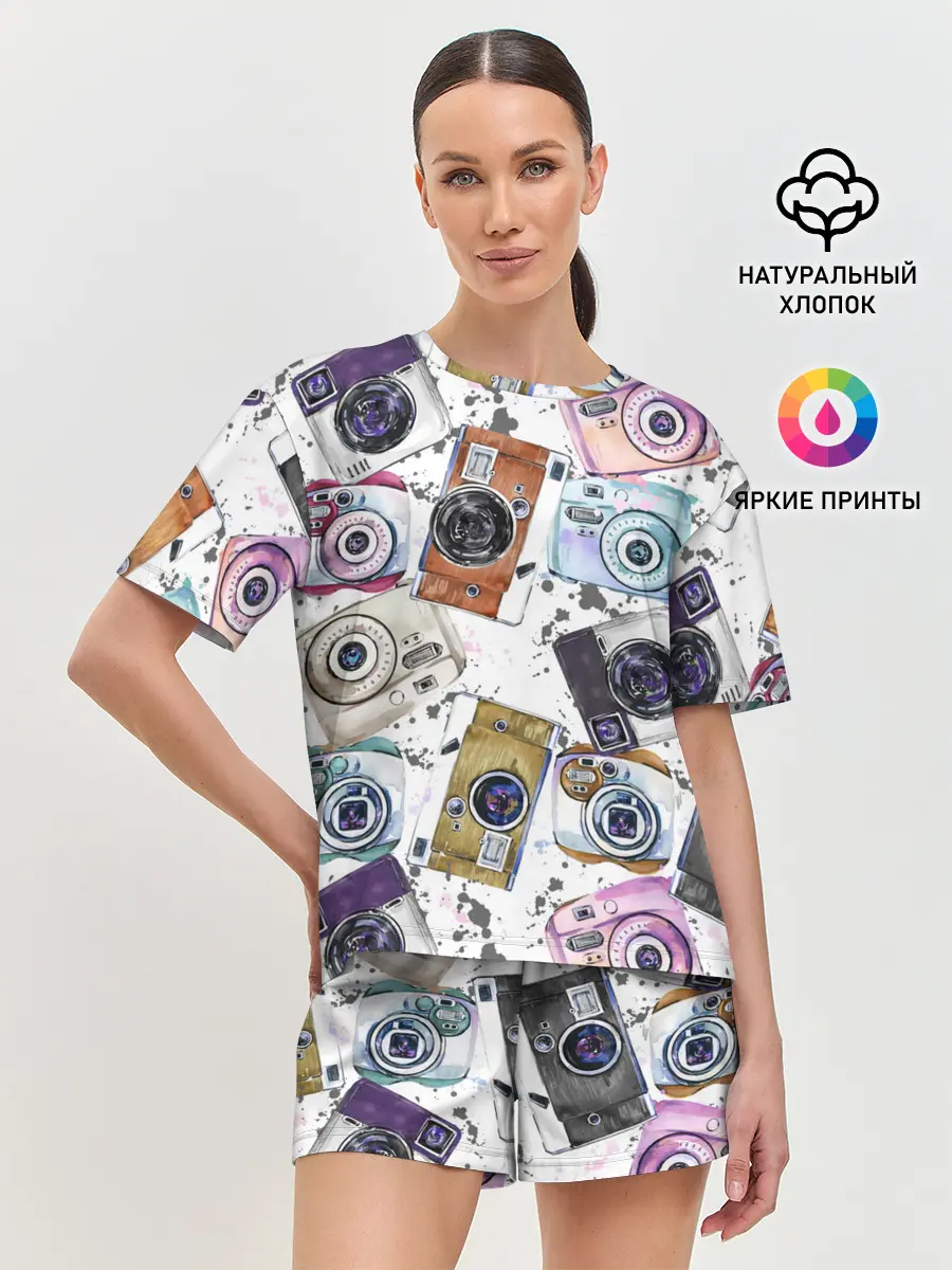 Женская пижама с шортами / Старинные фотоаппараты