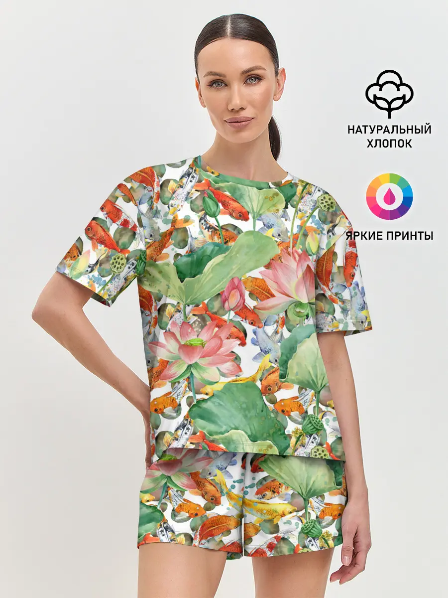 Женская пижама с шортами / Карпы кои