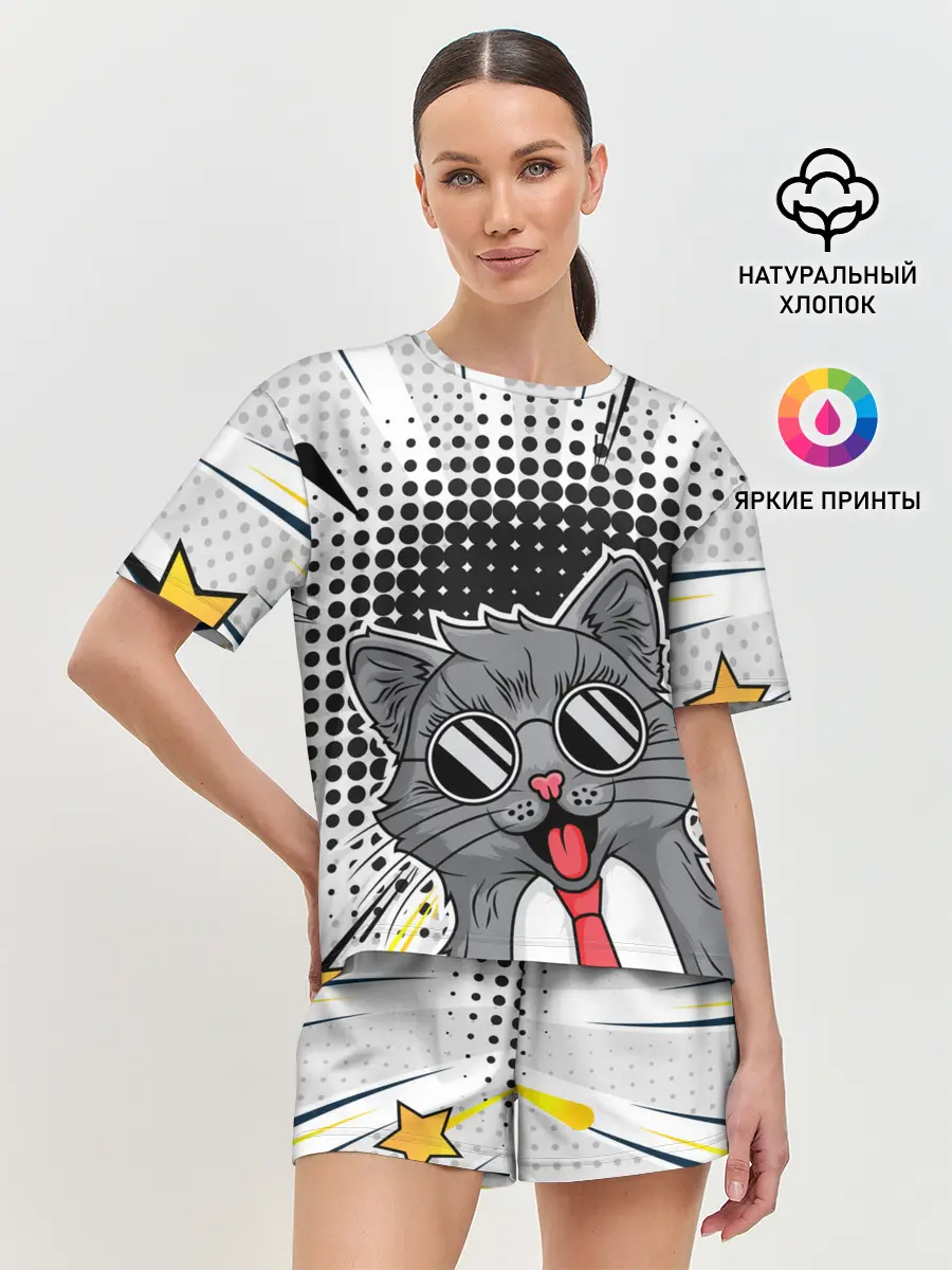 Женская пижама с шортами / Кот