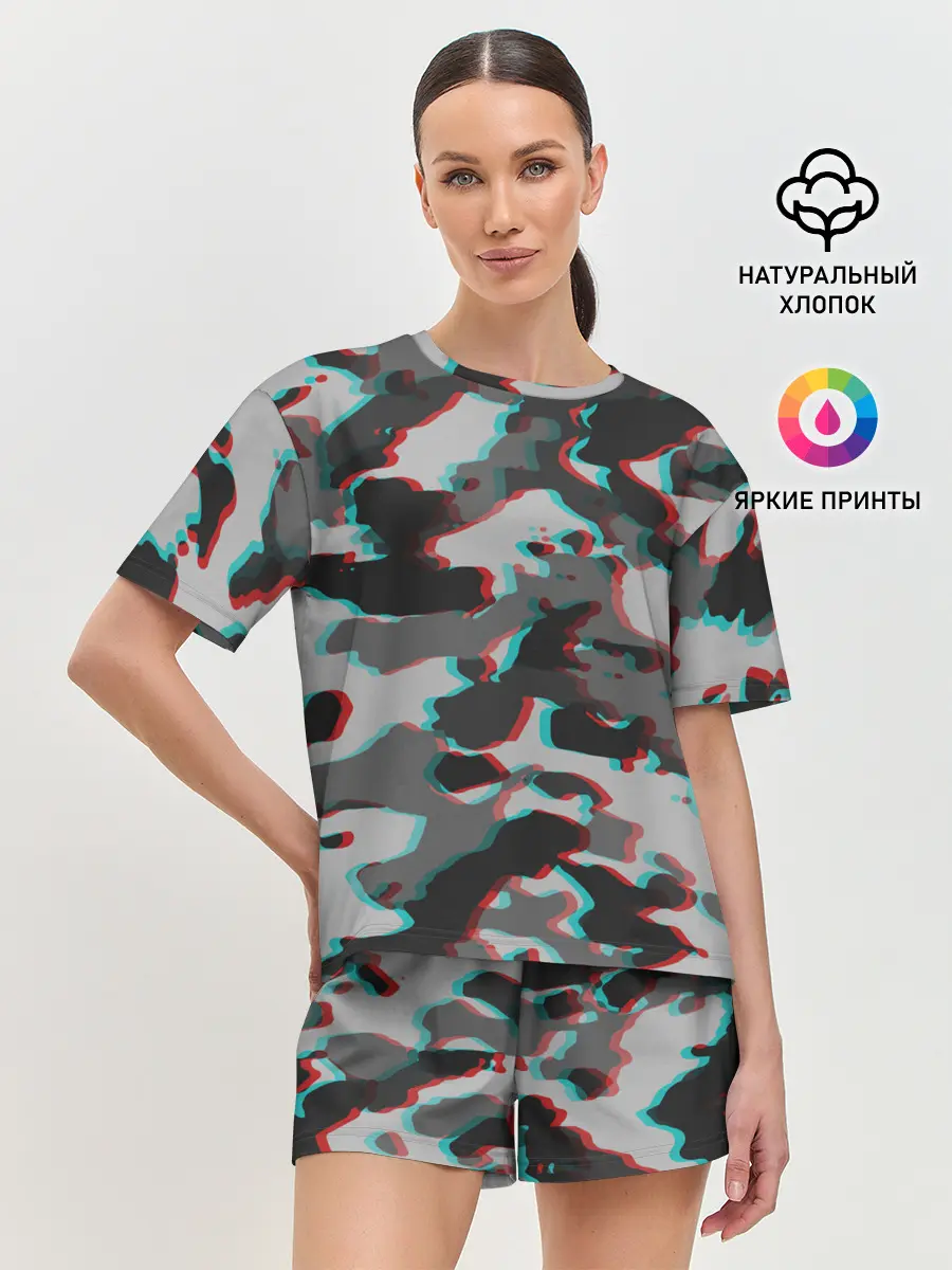 Женская пижама с шортами / Серый камуфляж