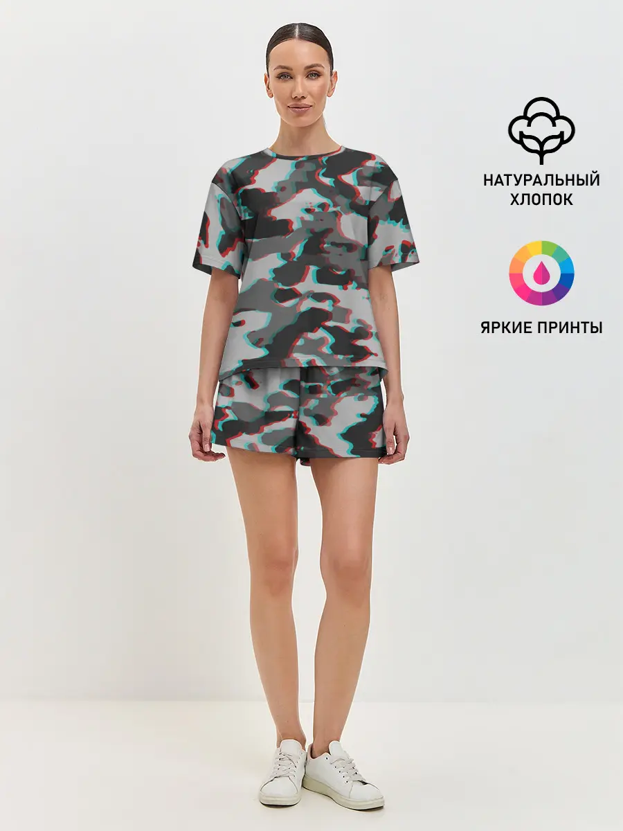 Женская пижама с шортами / Серый камуфляж