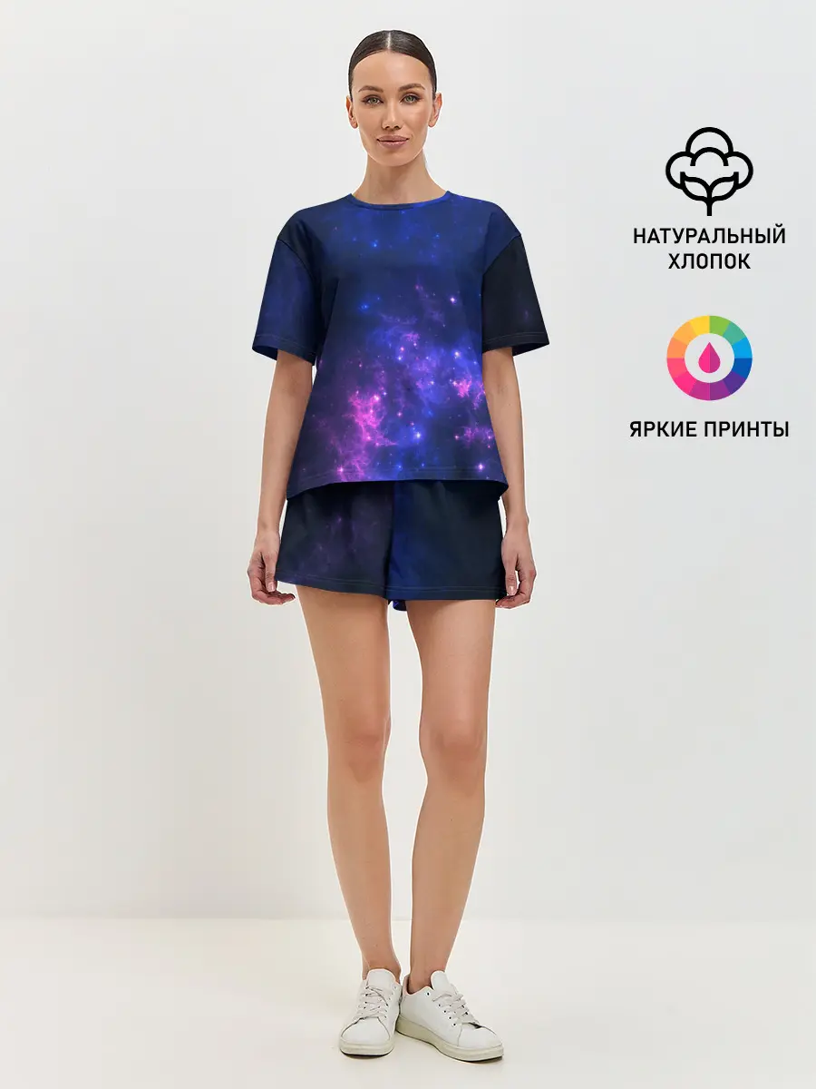 Женская пижама с шортами / Неоновый космос