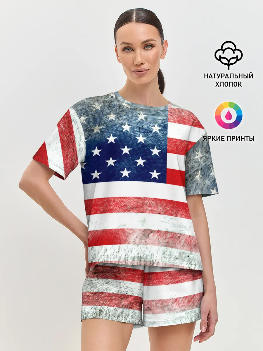 Женская пижама с шортами / Америка Флаг