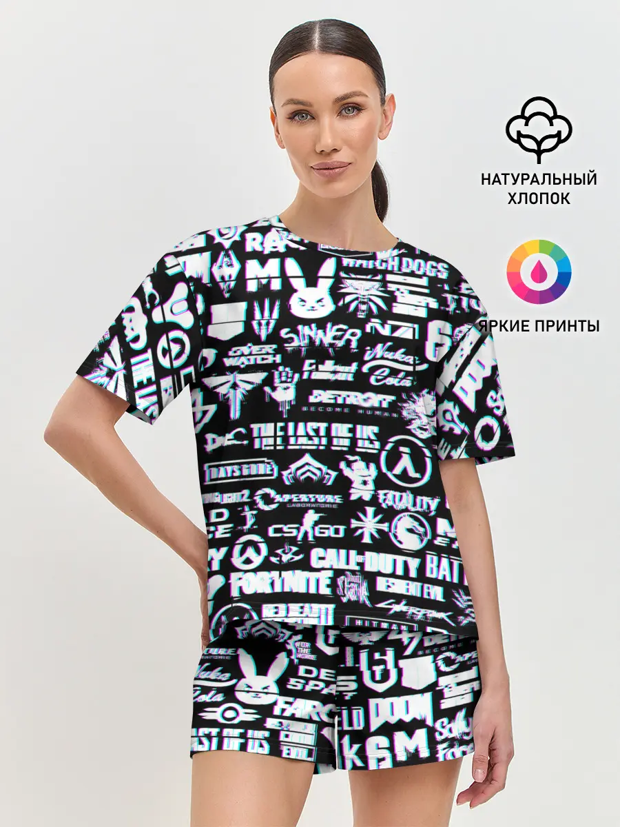 Женская пижама с шортами / ЛОГОТИПЫ ИГР GLITCH | ГЛИТЧ