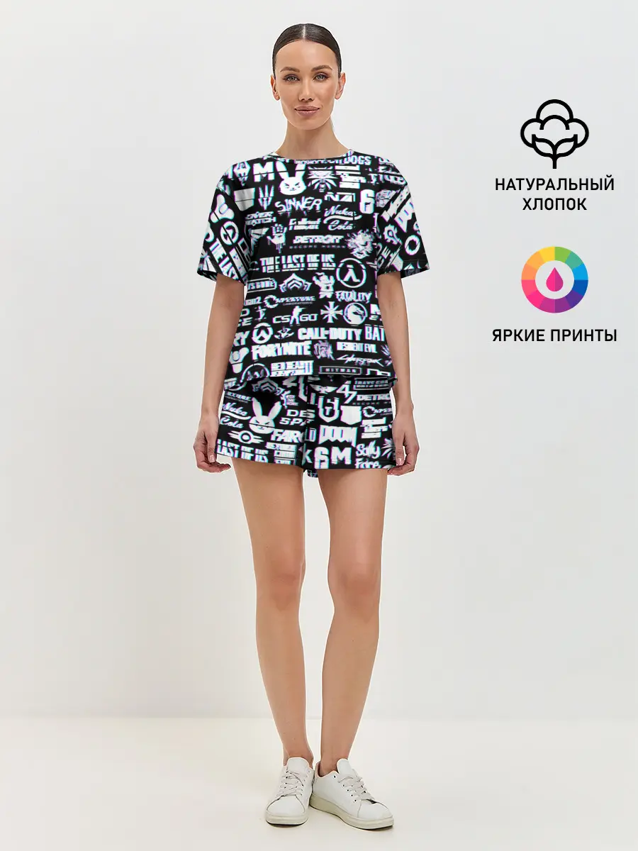 Женская пижама с шортами / ЛОГОТИПЫ ИГР GLITCH | ГЛИТЧ